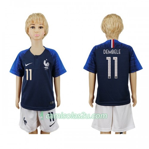 Camisolas de futebol França Dembele 11 Criança Equipamento Principal Copa do Mundo 2018 Manga Curta Camisolas de futebol França Dembele 11 Criança Equipamento Principal Copa do Mundo 2018 Manga Curta